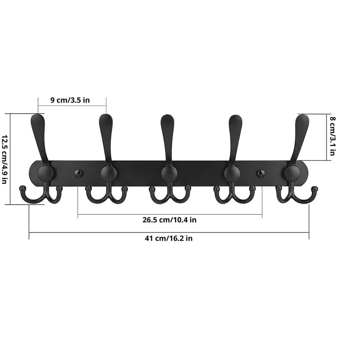 Stalfy Wall Coat Rack Hooks – Pack of 2, 5‑Hook Rails - Image 2
