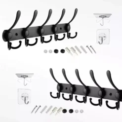 Stalfy Wall Coat Rack Hooks – Pack of 2, 5‑Hook Rails