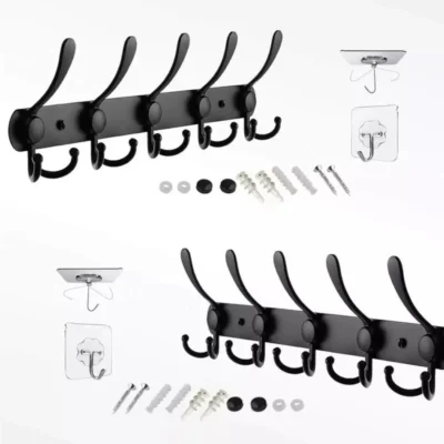Stalfy Wall Coat Rack Hooks – Pack of 2, 5‑Hook Rails