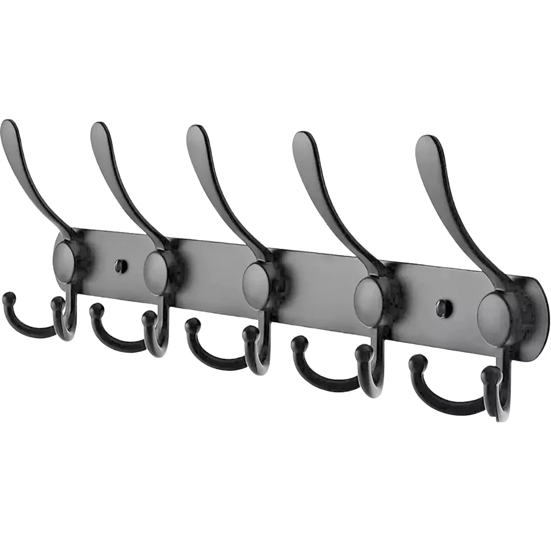 Stalfy Wall Coat Rack Hooks – Pack of 2, 5‑Hook Rails - Image 4